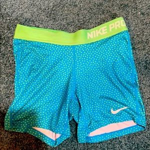 Blue with green dots Nike pro shorts